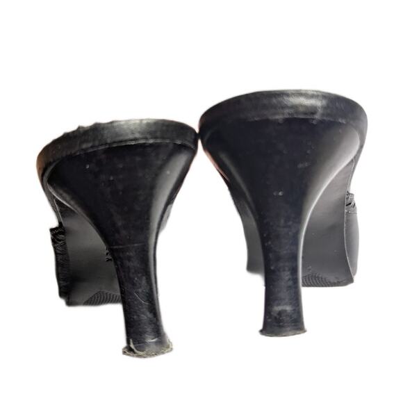 Vtg Y2K Liz Claiborne Black Leather Pointed Toe Wingtip Kitten Heel Mules Sz 7 - Picture 3 of 7
